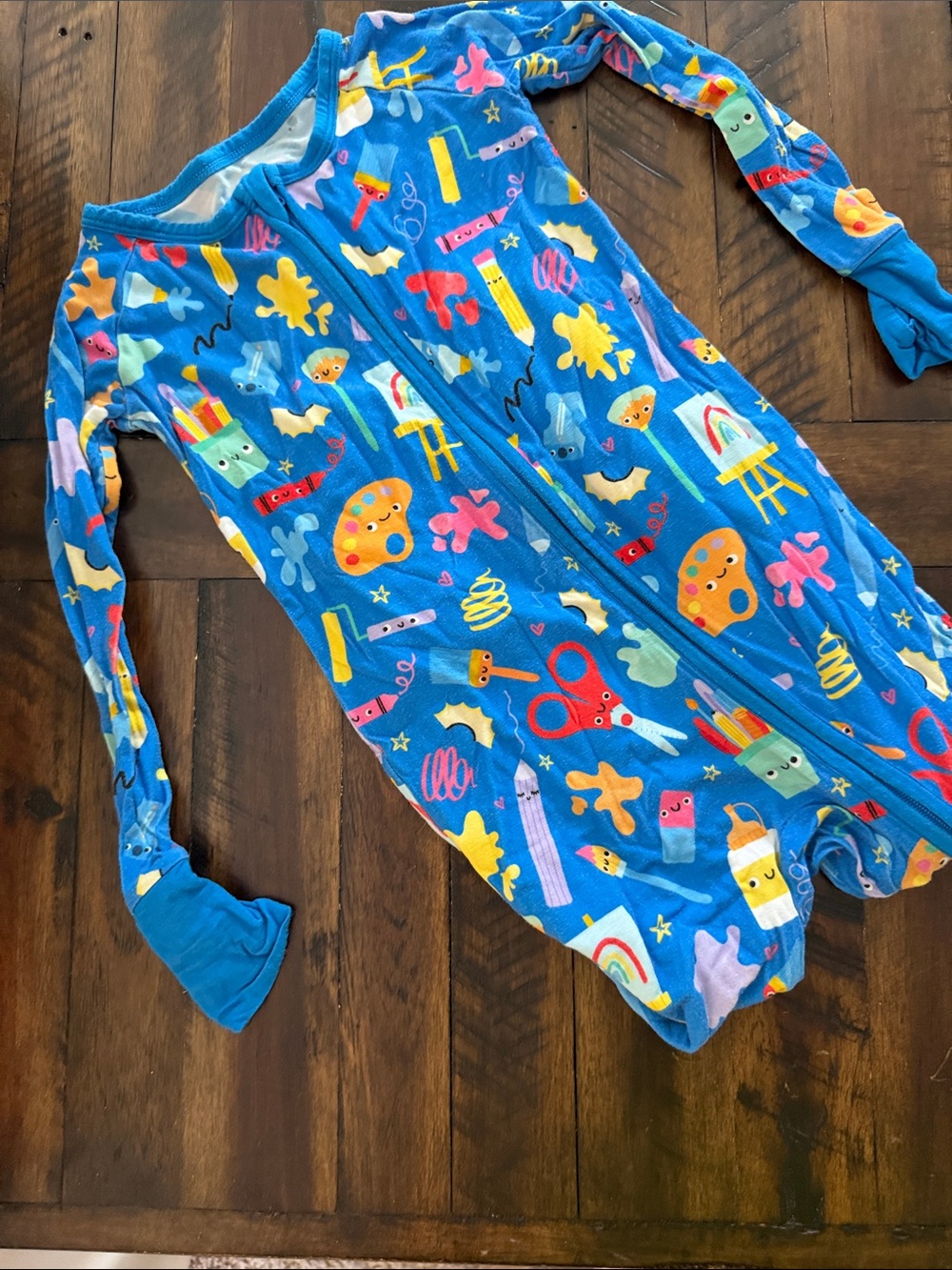 Little Sleepies Blue Art & Craft Print Zipper Footless Pajama Set